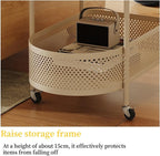Sofa Side Table with Wheels Coffee Storage Cart Movable End Table with Storage Basket Iron Frame Small Coffee Tables for Living Room Multi Scenario Use(White)