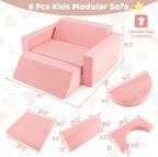 Costzon Convertible Toddler Couch, 8PCS Kids Modular Play Sofa w/Detachable Cover for Playroom, Creative Couch for Playing, Creating & Sleeping, Imaginative Furniture for Girls & Boys (Pink)