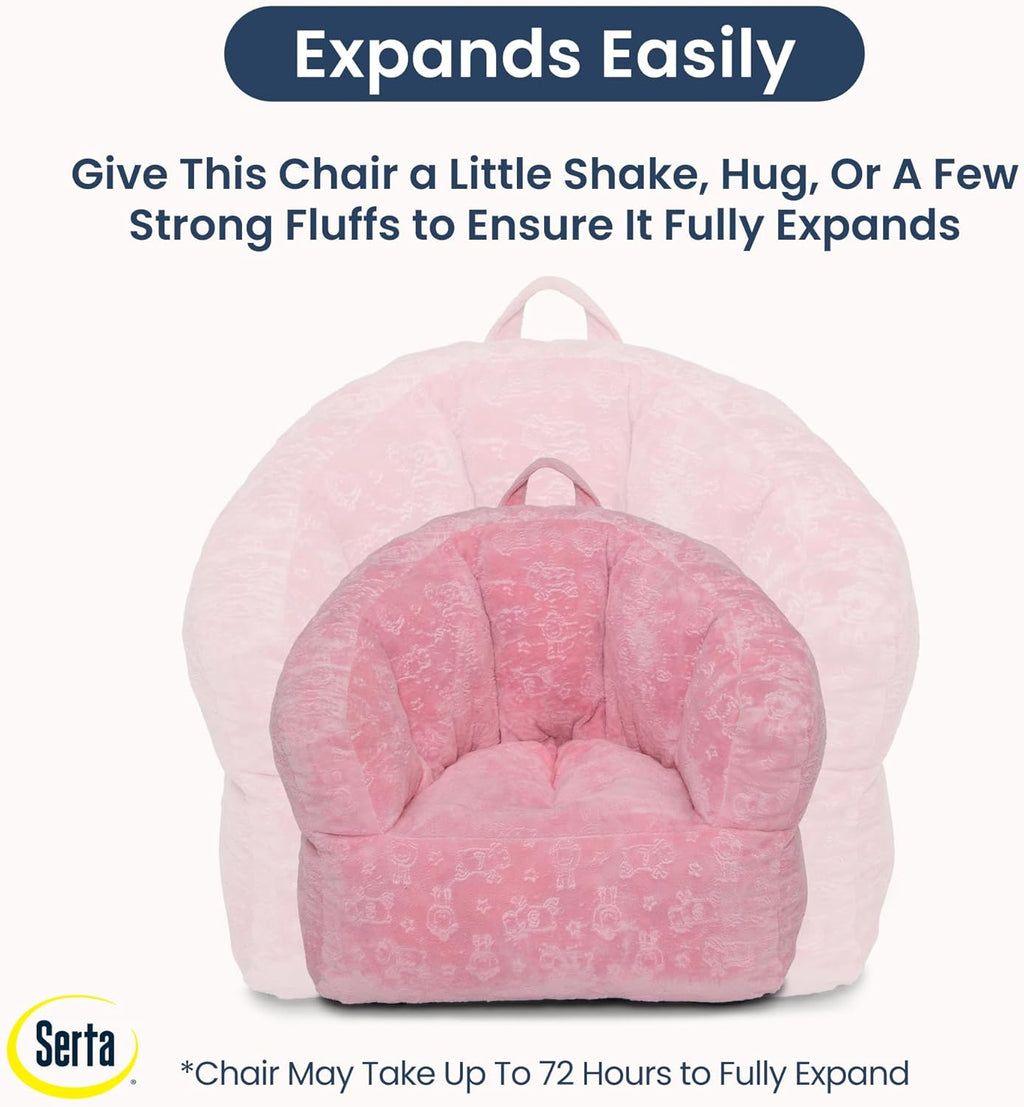 Delta Children - Serta Kids Plush Barrel Toddler Chair, Soft Foam Chair Bean Bag Chair Alternative for Boys and Girls, Cozy Seat for Reading, Watching Cartoons, Playroom Nursery Bedroom, Pink