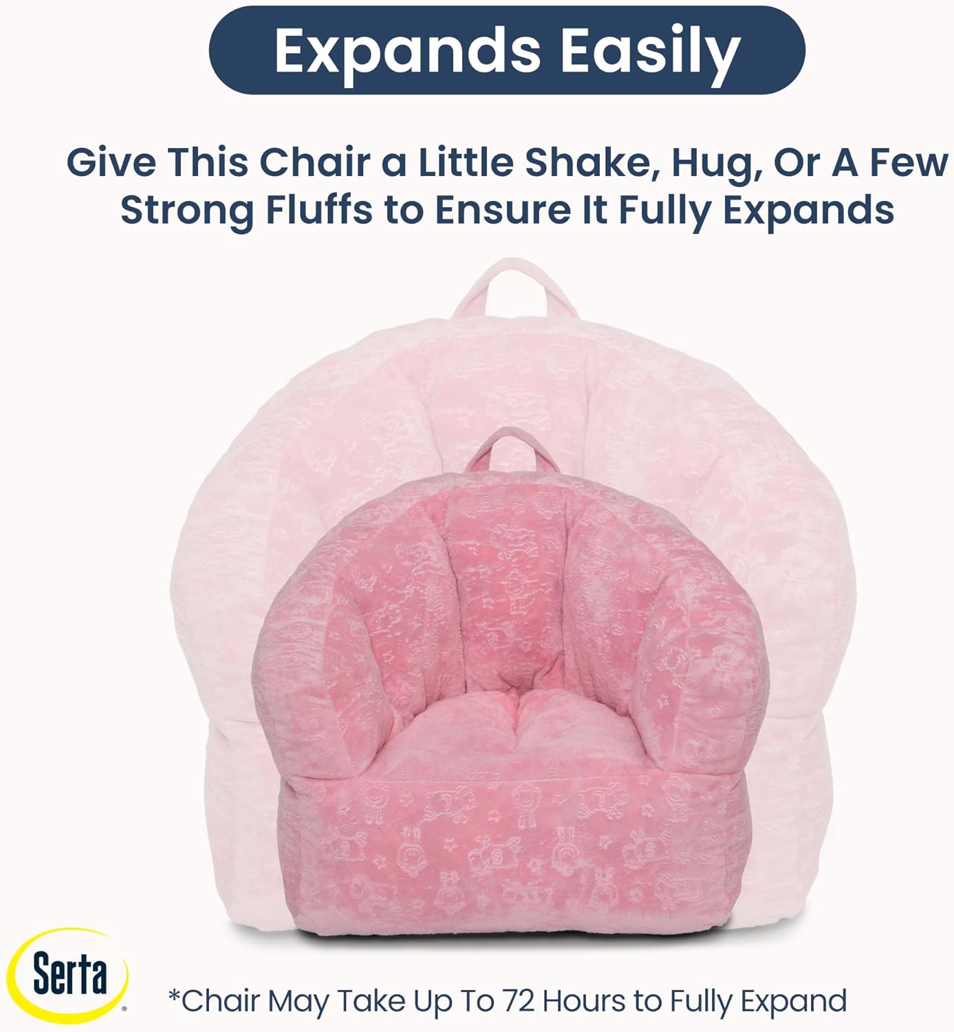 Delta Children - Serta Kids Plush Barrel Toddler Chair, Soft Foam Chair Bean Bag Chair Alternative for Boys and Girls, Cozy Seat for Reading, Watching Cartoons, Playroom Nursery Bedroom, Pink