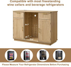 Okvnbjk Mini Fridge Cabinet with Storage & Power Outlet, Oak | Bar Cabinet with Fridge Space, Fluted Wine Bar with Wine Rack & Drawers, Coffee Station for Living Room & Dining Room