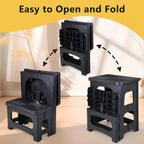 2 Step Folding Stool Non Slip 250 lb Capacity Foldable Step Stool 8 and 17 Inch Dual Height Portable Foot Stool for Kitchen Bathroom Black