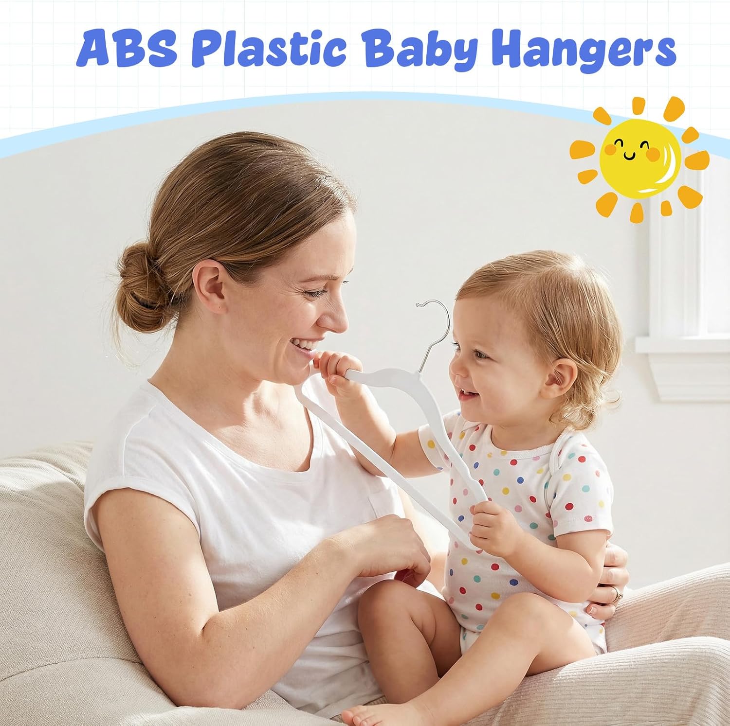 HOUSE DAY 11.4 Inch Baby Hangers 50 Pack - Plastic Kids Hangers Space Saving Thin Profile, Children Closet Organizers with Rotatable Hook of 360°, Heavy Duty for Toddler Clothes Nursery - White