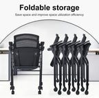 Upgraded Folding Chair with Wheels and Padded, Ergonomic Mesh Back and Arms for Office, Meetings, Conferences, Receptions, Training Rooms & Folding Office Chairs