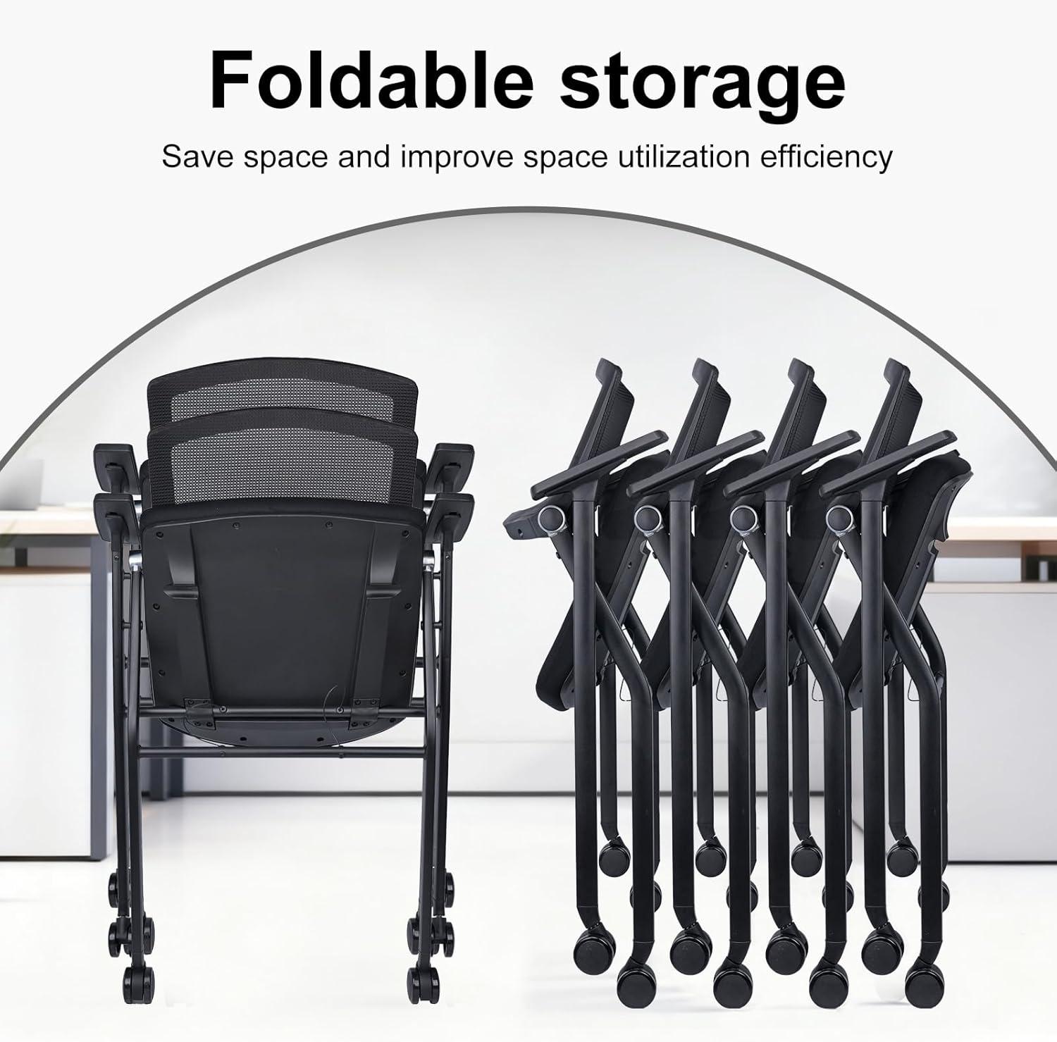 Upgraded Folding Chair with Wheels and Padded, Ergonomic Mesh Back and Arms for Office, Meetings, Conferences, Receptions, Training Rooms & Folding Office Chairs