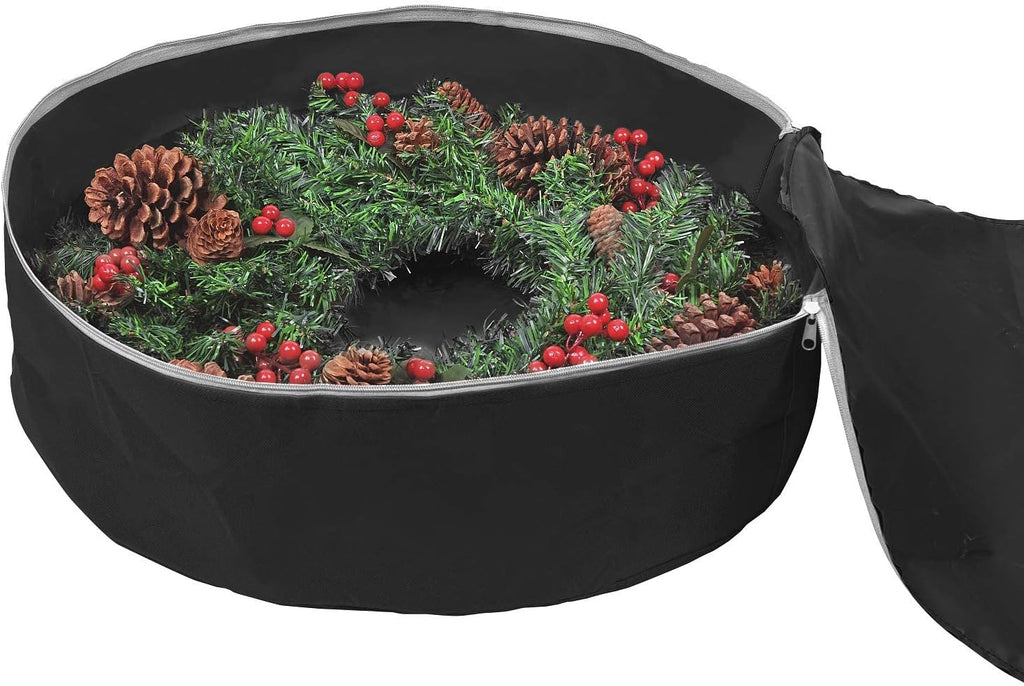 Heavy Duty Christmas Wreath Storage Bag 48" - Handles Made Of Durable 600D Oxford Polyester Material Storage Bag Extra Large 48” Holiday Wreaths Container (Black)