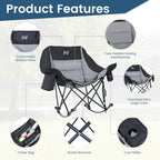 LILYPELLE Oversized Rocking Camping Chair for Adults, Fully Padded Folding Outdoor Lawn Chair with Cooler Bag and Side Pocket, Portable Recliner Rocker Chair for Camp, Patio, Backyard