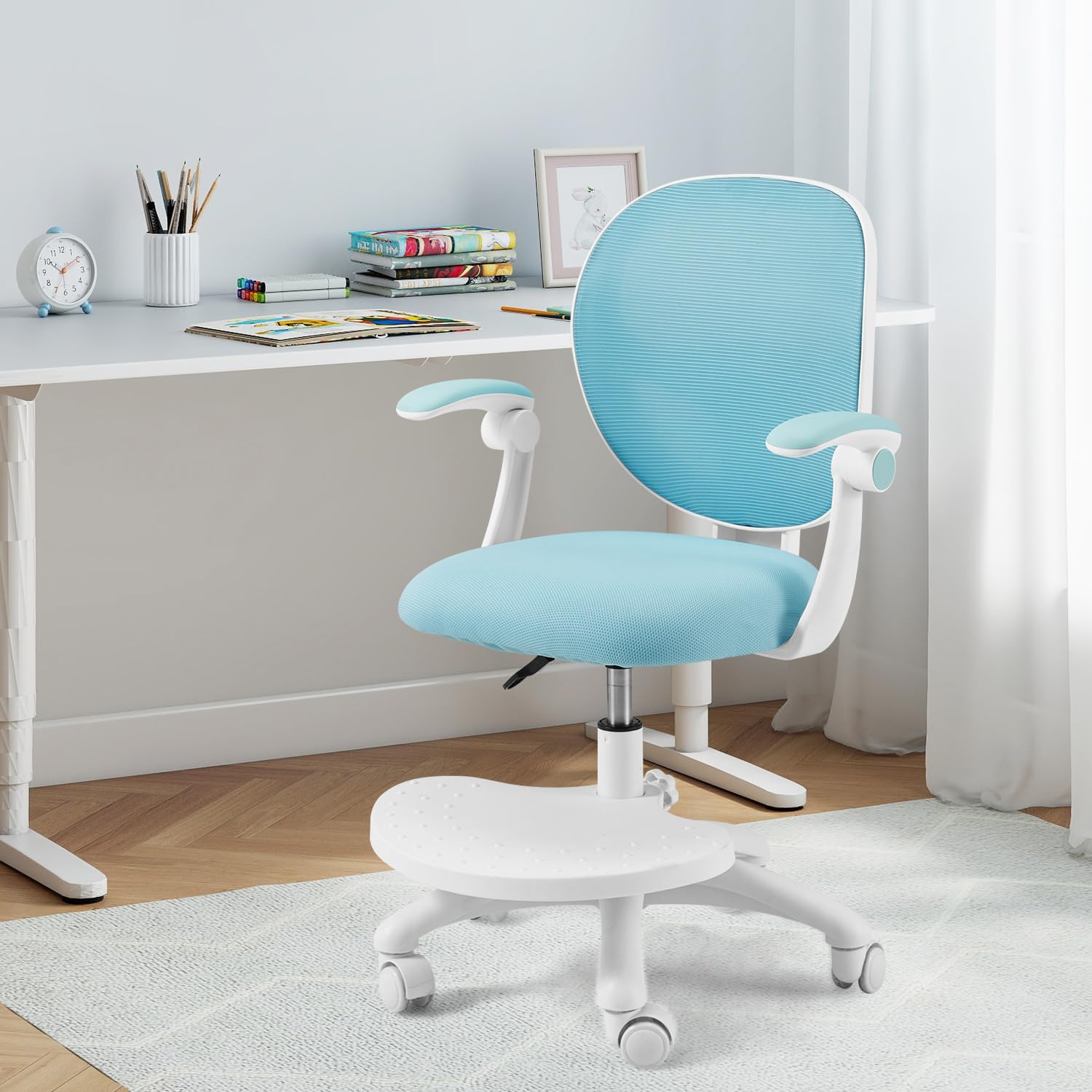 Kids Desk Chair,Ergonomic Study Chairs with Adjustable Height,Breathable Mesh Removable,Non-Slip Footrests,Suitable for Children Aged 5-12 Years Old,Blue