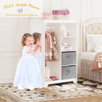 UTEX Kids Dress Up Storage with 2 Storage Bins and Full Length Mirror | Kids Armoire, Opening Hanging Kids Closet Wardrobe, Water-based Paint