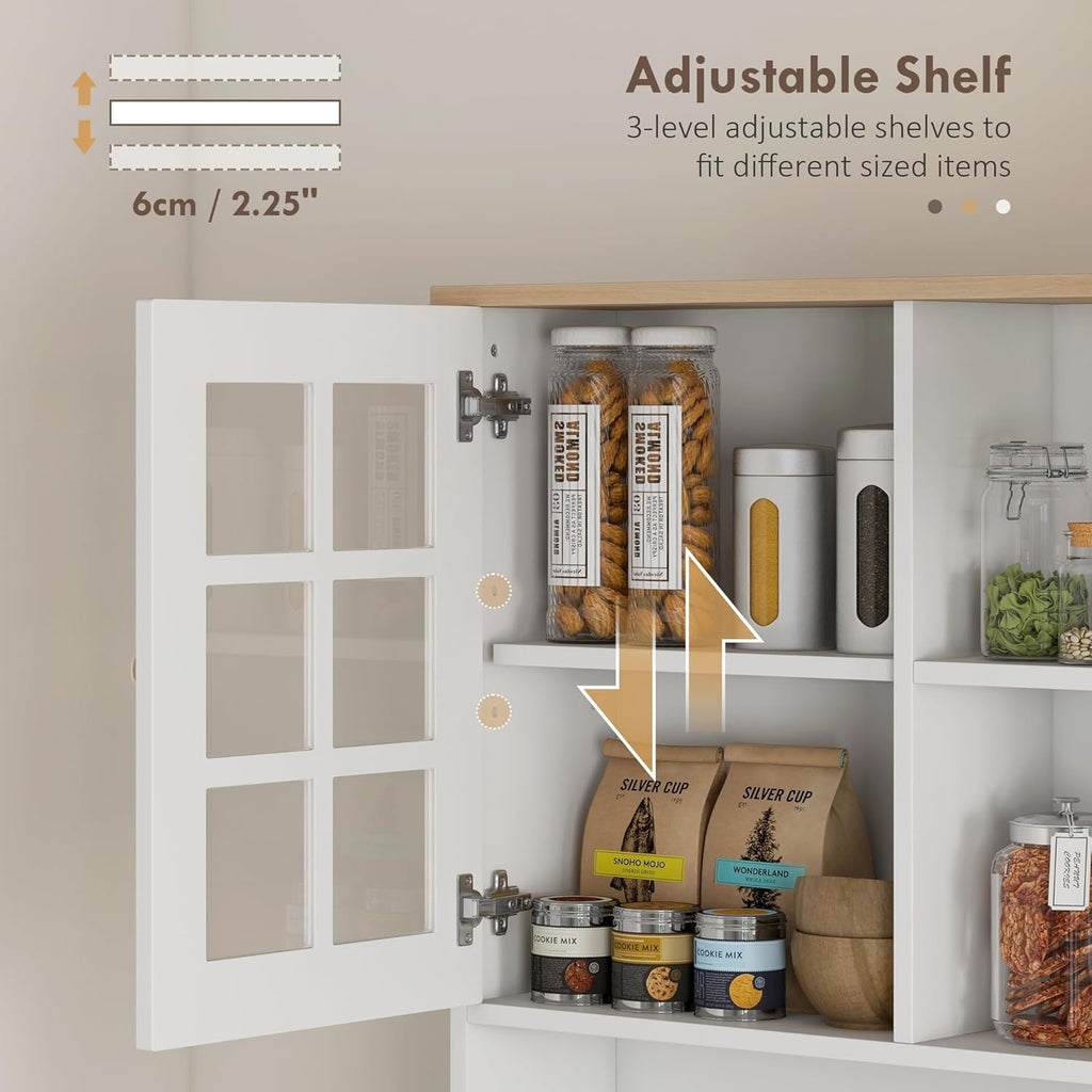31.5"D*14.5"W*72"H Freestanding Kitchen Pantry with 4 Adjustable Shelves, 19"H Top Single Door & 28.5"H Lower French Door, Rectangular Storage Cabinet, for Living Room, Dining Room, White