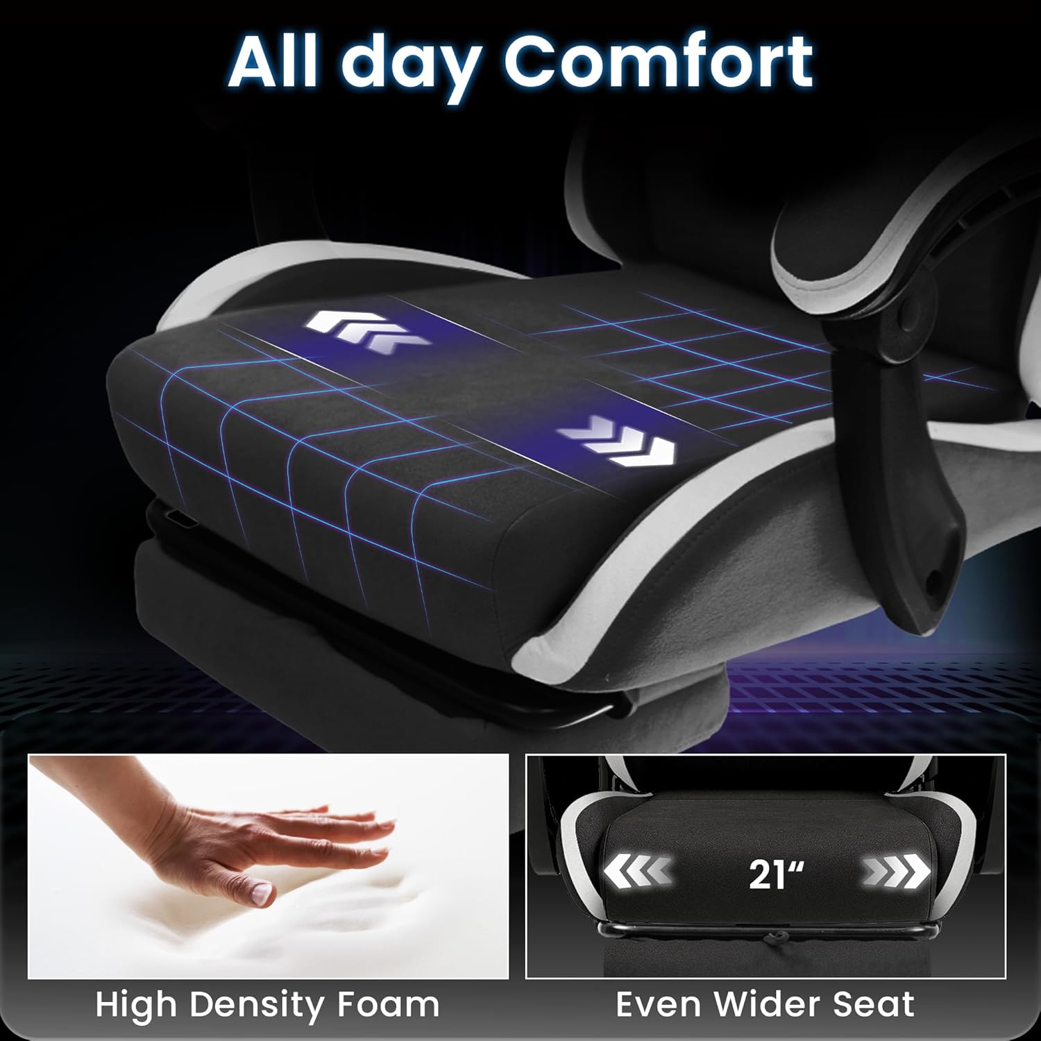 N-GEN GAMING Gaming Chair Video Game Computer Office Desk Use Ergonomic Reclining Backrest Adjustable Armrests Lumbar Support Footrest High Density Foam Breathable Fabric Heavy Duty Base (Black)