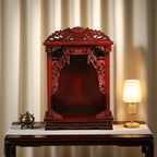 Wall Mounted Shrine Buddhist Altar, Solid Wood Meditation Altar Table, Buddha Cabinet, Personal Shrine Stand with Retractable Pull Plate, for Bedroom, Office(Red,42cm/16.5in)