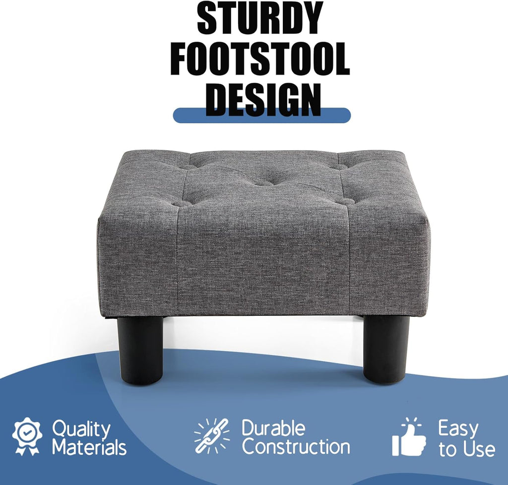 BRIAN & DANY Small Foot Stool, Linen Foot Stools with Legs, Stable Small Footstool for Living Room, Grey