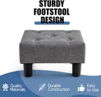 BRIAN & DANY Small Foot Stool, Linen Foot Stools with Legs, Stable Small Footstool for Living Room, Grey