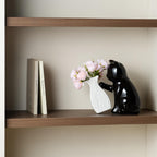 Cute Cat Vase with Flowers, 7.5in Small Ceramic Flower Vase & Cat Figurine | Unique Creative Black Vase Gifts for Cat Lovers, Decorative Vases for Home Office Bedroom Table Centerpieces Shelf Decor