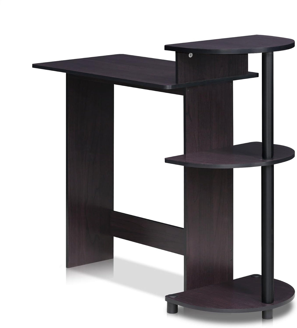 Furinno Compact 29-Inch Brown Computer Desk, Office Desk with 3 Side Shelves, Rectangular Home Office Desk, Gaming Desk for Home Office, Bedroom, Study Room, Dark Mocha