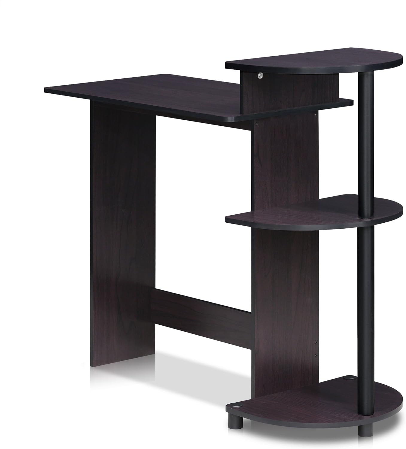 Furinno Compact 29-Inch Brown Computer Desk, Office Desk with 3 Side Shelves, Rectangular Home Office Desk, Gaming Desk for Home Office, Bedroom, Study Room, Dark Mocha