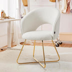Furniliving Modern Accent Chair Velvet Comfy Lounge Chairs for Bedroom, Upholstered Barrel Vanity Chair with Back, Mid Century Makeup Chair with Gold Leg (Hollow-Backrest, White)