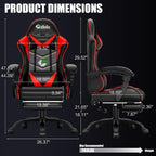 Czlolo Gaming Chair with Footrest Racing Style Lumbar Support Massager Video Game Chair with Metal Legs, High Back Reclining Gamer Chair with Headrest, 360° Swivel Office Computer Desk Chair (Red)
