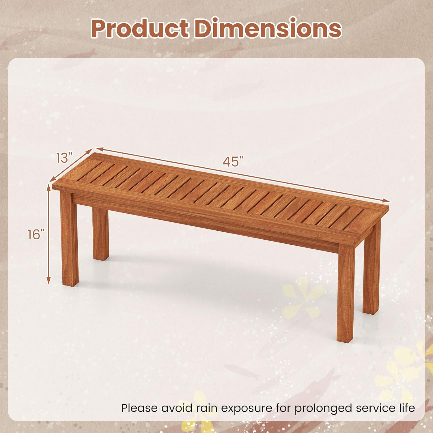 Tangkula Outdoor Wood Bench, 2-Person Backless Patio Garden Bench with Slatted Seat, Front Porch Dining Seating Furniture for Deck, Yard and Park (1)