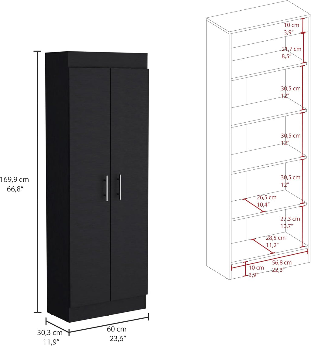 Tuhome Nepal Pantry Cabinet with Two-Door Vertical Storage, Five Spacious Interior Shelves, Easy-Access Handles, Space-Efficient Design for Organizing Groceries, Kitchenware and Everyday Essentials