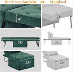 4-in-1 Multi-Functional Convertible Sofa Bed, Foldable Ottoman Sleeper Chaise with Adjustable Backrest, Modern Linen Convertible Futon Sofa Couch for Living Room (Green-28.7''D)