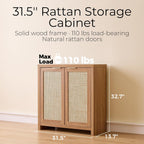 OAKHAM HOME Rattan Sideboard Cabinet with Storage, Buffet Cabinet with 2 Soft-Close Doors, Adjustable Shelves and 110 lbs Top, Storage Cabinet for Living Room, Kitchen, Entryway, Natural Oak