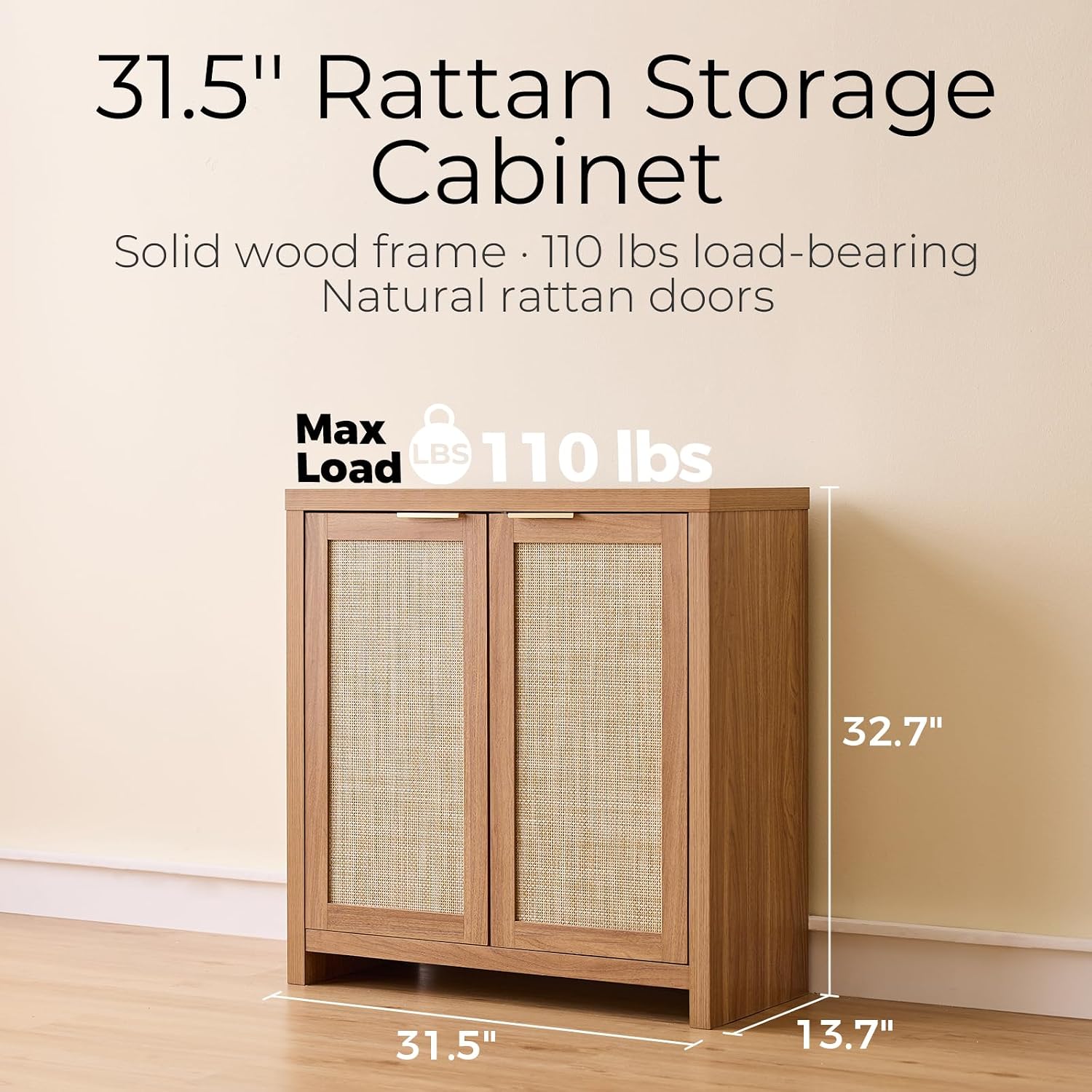 OAKHAM HOME Rattan Sideboard Cabinet with Storage, Buffet Cabinet with 2 Soft-Close Doors, Adjustable Shelves and 110 lbs Top, Storage Cabinet for Living Room, Kitchen, Entryway, Natural Oak
