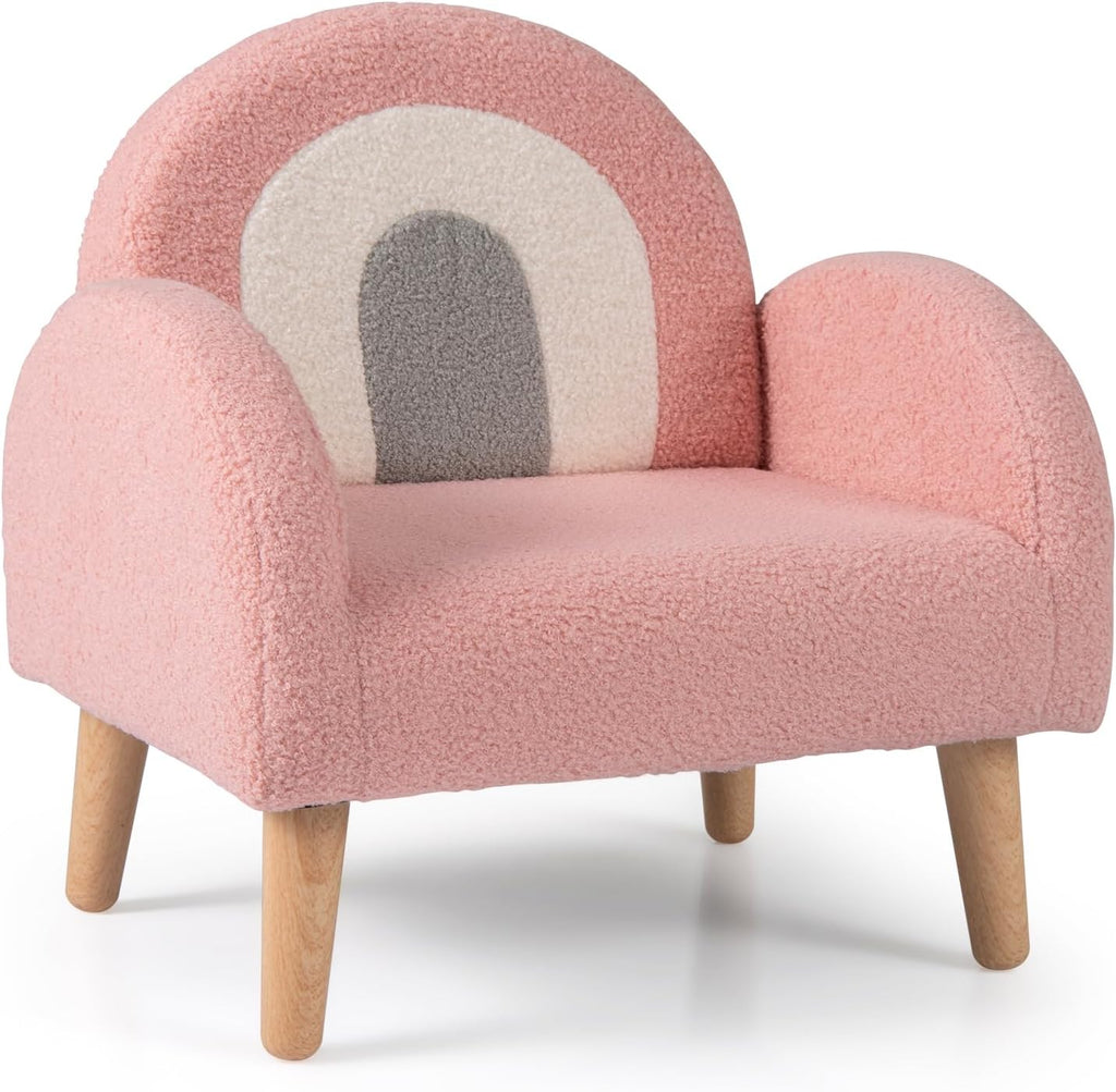 Costzon Kids Sofa, Children Pink Armchair with Solid Wood Frames, Plush Fabric, Anti-Tip Design, Floor Reading Sofa Chair for Playroom, Kids Room, Nursery, Toddler Couch Chair Comfy for Boys Girls