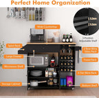 TANGZON Kitchen Island on Wheels, Rolling Kitchen Storage Trolley with Drop Leaf Worktop, Drawer, Wine Rack, Glass Holder, Open & Adjustable Shelf, Utility Bar Serving Cart Sideboard (Black)