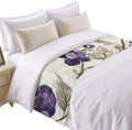 Spring Botanical Bed Runner Bedding Decorative Scarf for Fits Cal King Bed, Watercolor Purple Floral Leaf Vintage Beige Luxury Foot Throw with Satin for Hotels Homes, Guest Rooms, 102" x 20"
