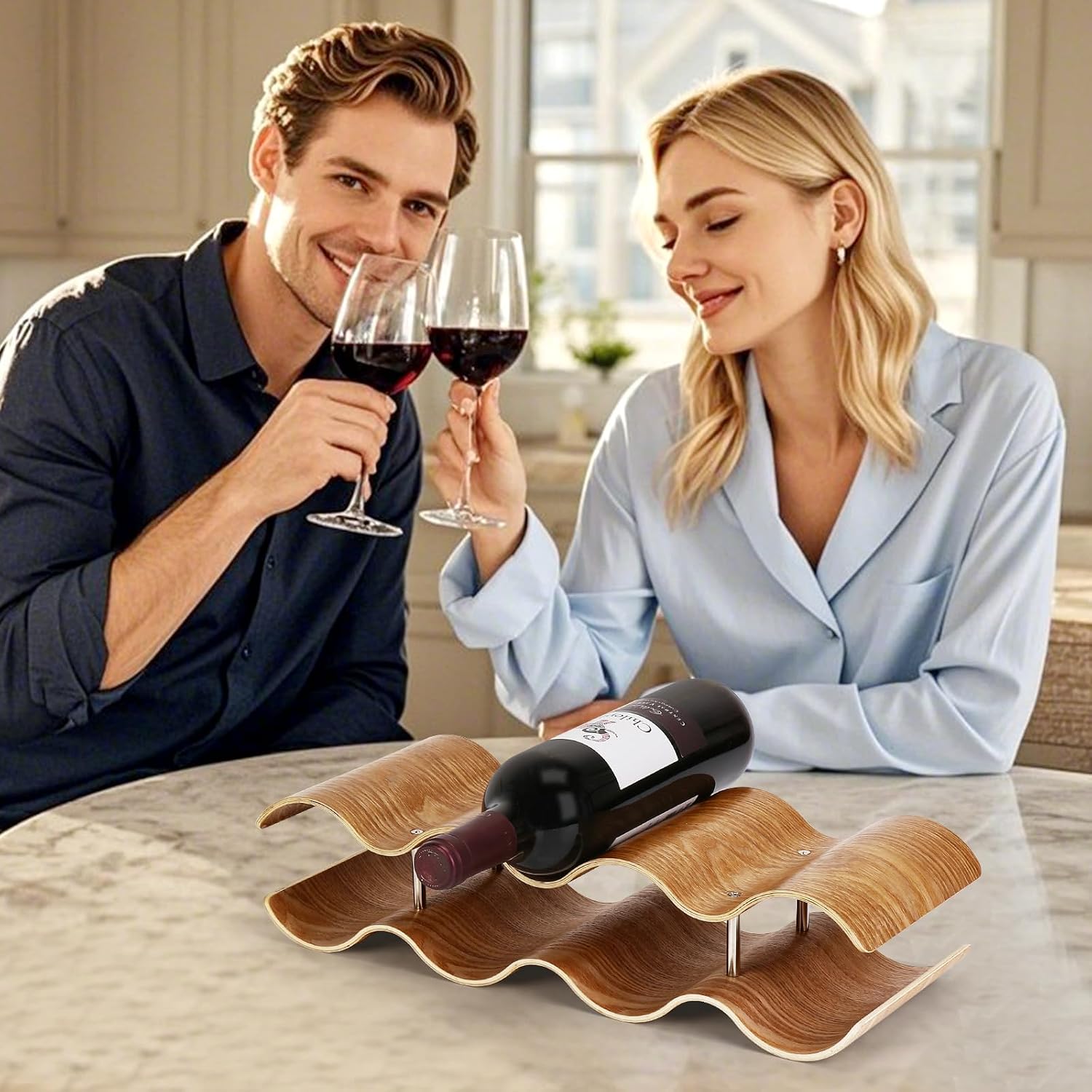 Table Wine Rack Countertop Freestanding Wine Racks & Cabinet 2 Tier 7 Bottles Wave Willow Wood Champagne Rack