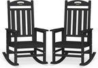Oversized Outdoor Rocking Chairs Set of 2, High Back Porch Rocking Chair, HDPE All Weather Resistant Rocking Chairs for Patio, 380lbs Weight Capacity, Black