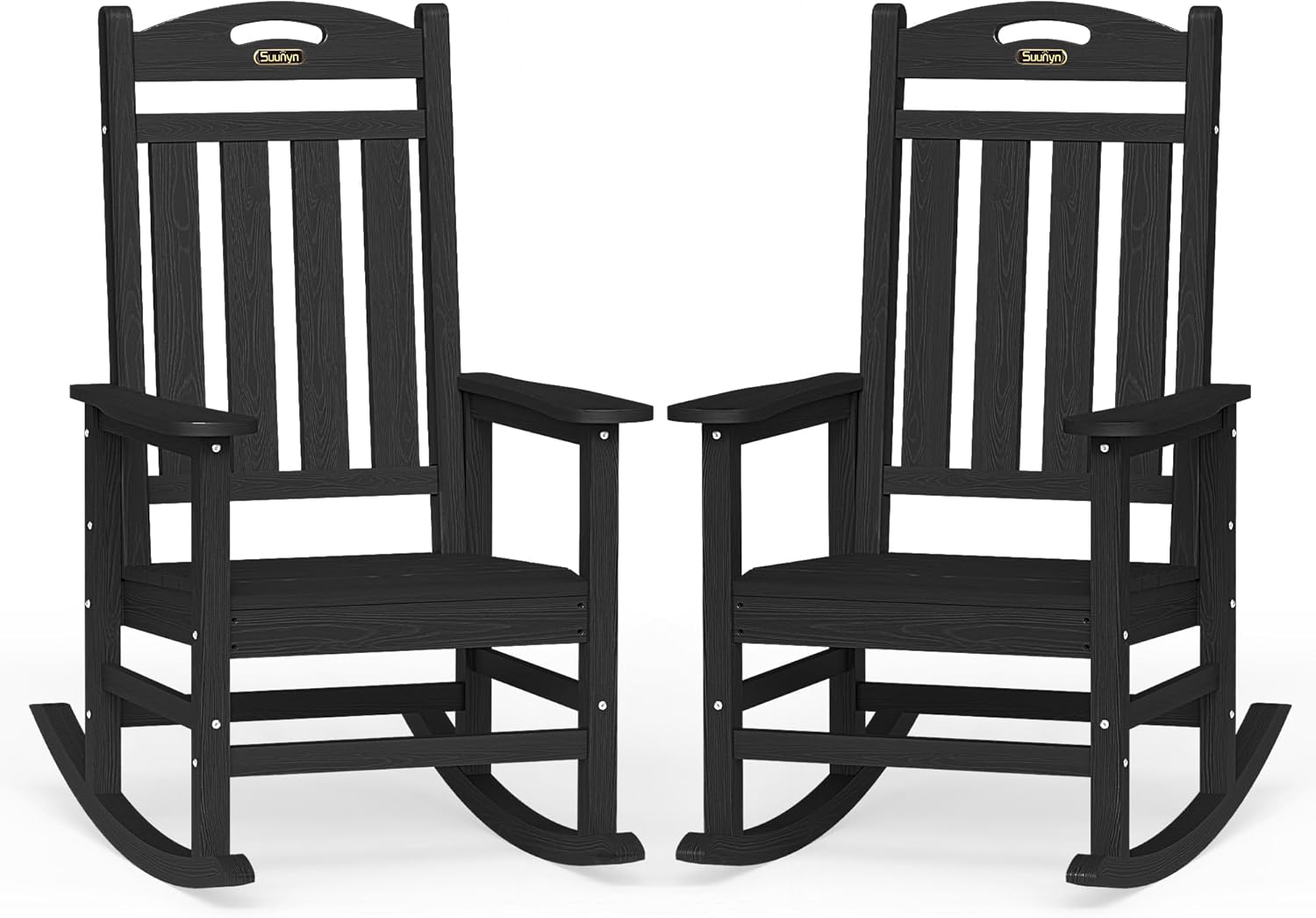 Oversized Outdoor Rocking Chairs Set of 2, High Back Porch Rocking Chair, HDPE All Weather Resistant Rocking Chairs for Patio, 380lbs Weight Capacity, Black