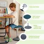 Wobble Stool for Kids Ages 7–12; Adjustable Height Wobble Stool; Classroom Seating with Soft, Easy-to-Clean New Fabric Cushion; Flexible Wiggle Chair for Focus & ADHD + Bonus Visual Timer (Lake Teal)