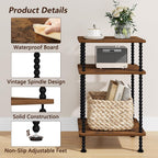 YINMIT Side Table,3-Tier End Table with Metal Legs,Open Storage Nightstand | Small Side Table,Safe Rounded Corners,Adjustable Feet,Vintage Spindle Design For Small Place Bedroom Living Room Office