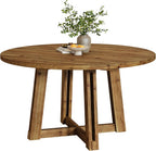 47.3" Solid Wood Dining Table for 4-6, Round Kitchen Table with Wood Legs, Farmhouse Kitchen & Dining Room Furniture, Brown