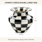 MACKENZIE-CHILDS Large Enamel Vase, Unique Flower-Vase Decor for Living Room, Black-and-White Courtly Check