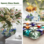 Flat Marbles Glass Beads Square Mixed Color for Vase Fillers Mixed Colour Stone for Succulent Garden Decoration Craft Project Fish Tank Bottom Decoration 1LB
