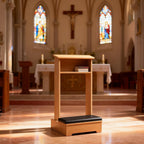 Wooden Prayer Kneeler Church Pulpit Kneeling Chair with Book Stand, Prayer Bench with Lectern Shelf for Bible Reading and Worship(White)