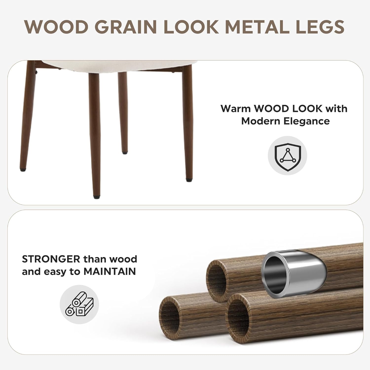 Beige Dining Chairs Set of 2, Modern Upholstered Dining Room Chair with Linen Fabric, Farmhouse Kitchen Side Chairs for Home, Apartment, Restaurant, Walnut Metal Legs(Chair Only)