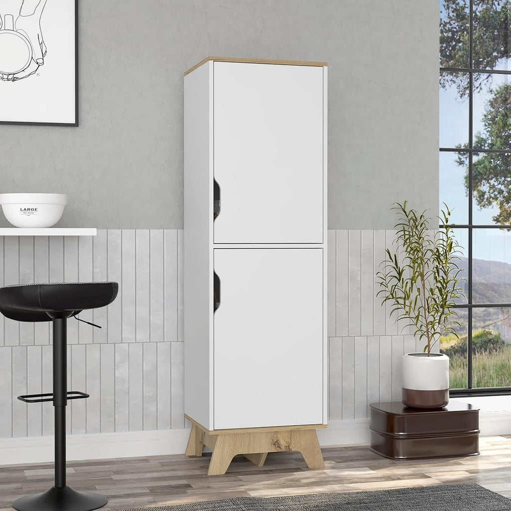 White Kitchen Pantry, Pantry with Four Storage Shelves & Double Doors Cabinets, Static Wooden Base, Easy to Assemble, for Kitchen Storage, 17.7" W×15.7" D×59.3" H