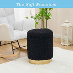 Storage Ottoman,Metal Base Vanity Stool Chair,Modern Round Footstool with Soft Padded Seat,Multipurpose Sofa Table or Plant Stand for Hallway,Living Room and Lounge (Black-Long Wool)