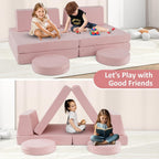 INFANS Modular Kids Play Couch, Toddler Sectional Fort Building Sofa for Playroom, Bedroom, Convertible Soft Foam Furniture Playset and Floor Cushion for Boys and Girls (Pink)