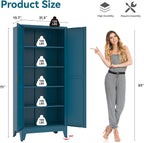 Bevivog Metal Kitchen Pantry Cupboard Cabinet, 71" Blue Storage Cabinets with 2 Doors and 4 Adjustable Shelves for Kitchen/Home Office/Dining Room/Living Space