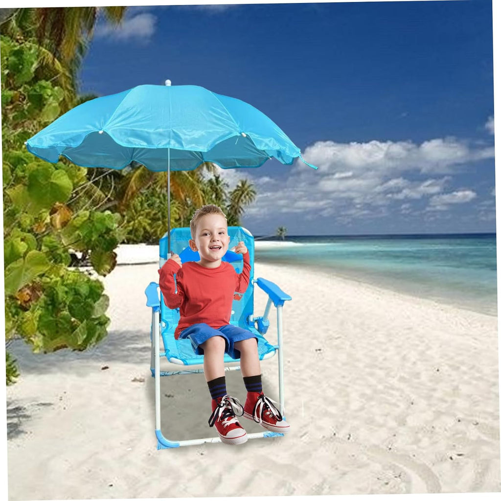 Kids Beach Chair with Umbrella, Kids Beach Chair with Umbrella, Foldable & Detachable Portable Oxford Cloth Cute with Canopy for Outdoor Summer, Blue