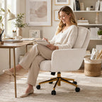 Modern Home Office Chair Velvet Desk Chair Accent Armchair Gold Legs Swivel Task Chair with Wheels Ergonomic Lumber and Back Support, Height Adjustable Flip-up for Living Room, Bedroom, Office,Study