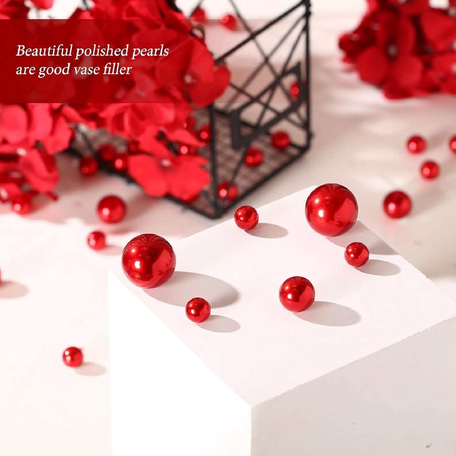 Hicarer 120 Pcs Valentines Day Vase Filler Red Water Beads 3 Sizes Floating Beads for Vases Candle Holder Holiday Romantic Table Centerpieces Bedroom Decorations, 14/20/30 mm (Red)