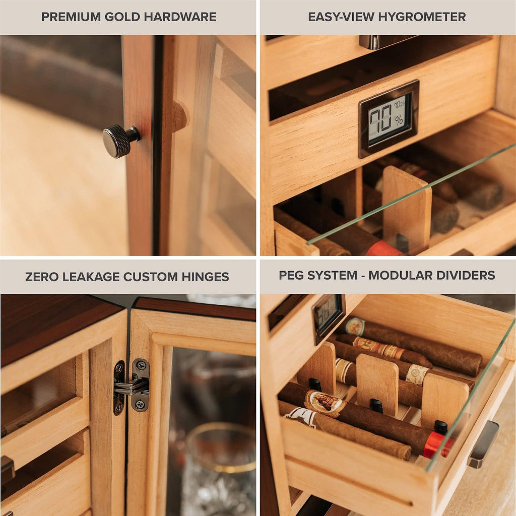 CASE ELEGANCE Monogrammed Luca Cabinet Humidor with Thick Cedar, Easy humidification System, Accurate Digital Hygrometer - Brown