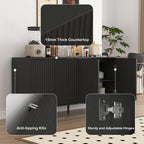 59" Buffet Cabinet with Storage, Modern Kitchen Buffet Sideboard with 4 Doors, Wood Coffee Bar with Adjustable Shelves, Kitchen Storage Cabinet with Adjustable Legs for Living Room (Black)